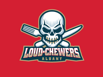 Funny or Die - The Albany Loud Chewers football football team fork funny gross joke knife logo skull sports logo