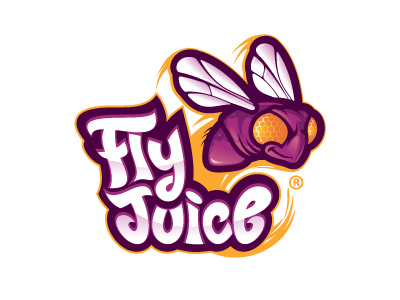 Fly Juice energy fly juice lettering mascot movement purple type