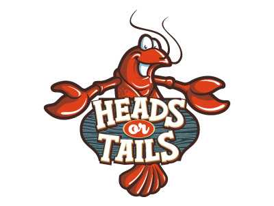 Heads Or Tails character design crawfish food illustration lettering logo mascot restaurant sea food