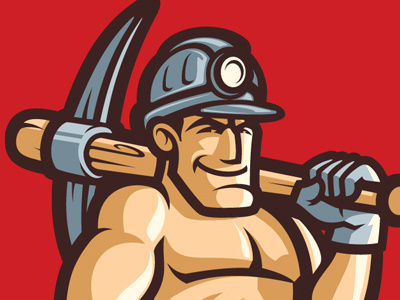 Miner Mascot baseball bate confident helmet mascot miner pick red smile