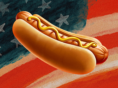 Hot Dog Illustration america america flag bread digital illustration digital painting flag food food illustration hot dog illustration sausage stars
