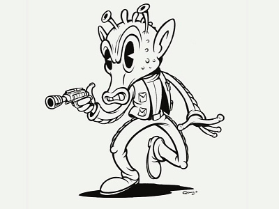 Who shot first? cartoon character greedo illustration retro star wars