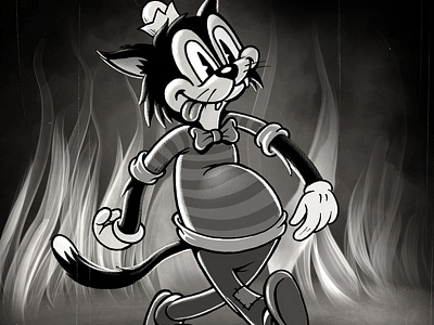 Inktober 1 30s cartoon cat character design fire halloween illustration inferno ink retro retro cartoon vintage