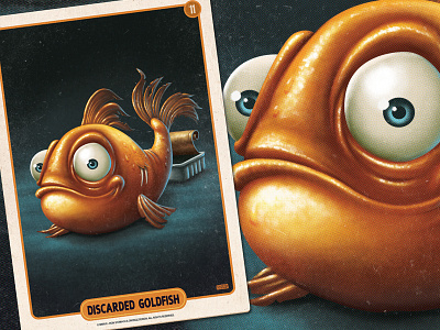 Discarded Goldfish can card game character design digital painting fish gold fish illustration mobile game pulp retro vintage