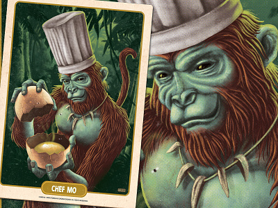 Chef Mo boardgame boardgames card art card game chef chimp chimpanzee digital painting egg game art illustration jungle mobile mobile game monkey pulp pulp art retro vintage
