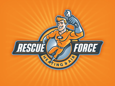 Rescue Force air force heating heating and cooling hero logo logo design mascot mascot logo superhero tool wrench