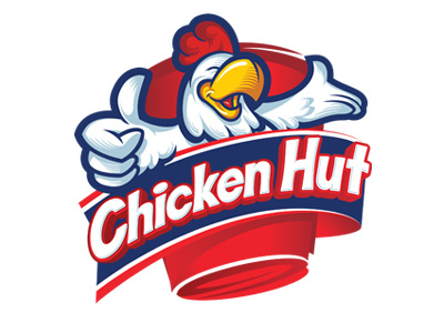 Chicken Hut blue character chicken food illustration logo mascot red smile