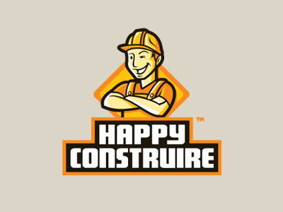 Happy Construire character construction handyman happy helmet logo mascot oronoz smile yellow