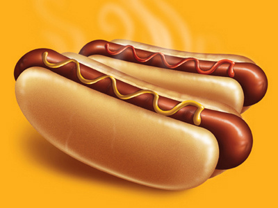 Hot Dog illustration bread catsup digital digital illustration food illustration mustard sausage yellow