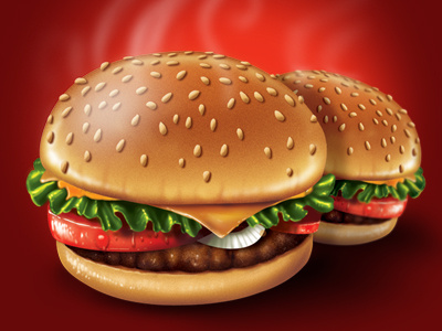 Hamburger bread burger cheese digital digital illustration food grill hamburger illustration meat onion oronoz tomato