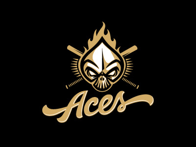 Aces ace aces baseball fire lettering logo oronoz skull softball sports type