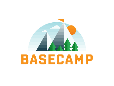 Basecamp branding color design event geometry grid icon logo mountain patch sky trees