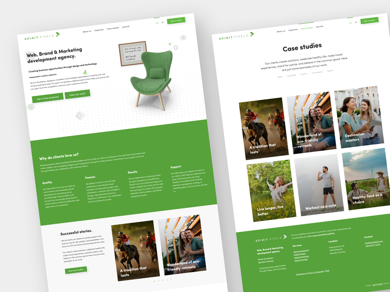 Spirit Pixels 2022 design agency clean design green kirby kirby cms landing layout website