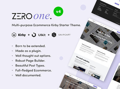 Zero One version 4 design kirby kirby cms layout purple snipcart template theme website zero