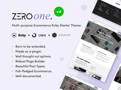 Zero One version 4 design kirby kirby cms layout purple snipcart template theme website zero