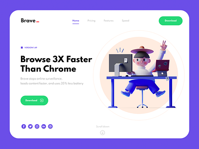 Concept For Brave Browser ✌🏻 3d 3d character animation clean graphic minimal purple typography ui uidesign uiux ux uxdesign warfield web website