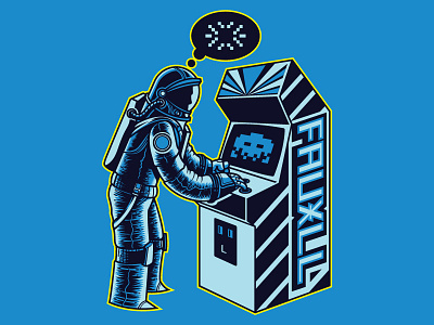 Space Invader arcade astronaut game illustration pixel space video game