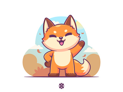 Fox autumn season background 🦊🍂🍁 animal autumn brand cartoon character cute design fall flat fox illustration mascot vector