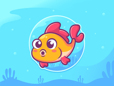 Fish with deep sea background 🐟 animal aquarium background cartoon character character design cute cute fish design fish illustration logo mascot mascot character sea