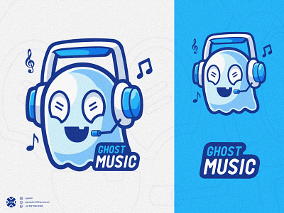 Ghost Music brand branding cartoon character cute cute ghost design esport ghost ghost logo ghost mascot headphone headset illustration logo mascot mascot logo music music character