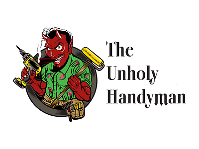 The Unholy Handyman character cigar concept devil drill handyman illustration logo paint power tools religion saint tools vector watermelon workmark
