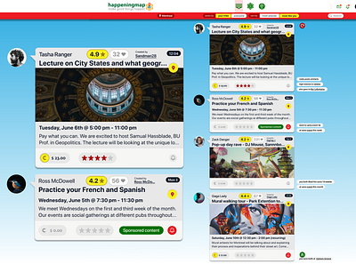 HappeningMap branding content feed design events feed happening local events meetup social media ui ux