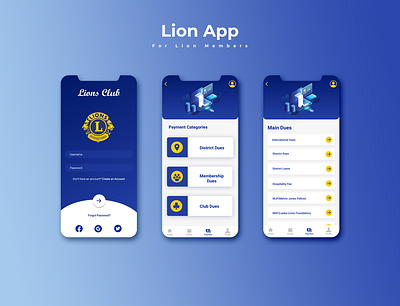 Lions Club App (UI/UX Design Concept) app design branding design figma illustration mobile app design ui uiux ux