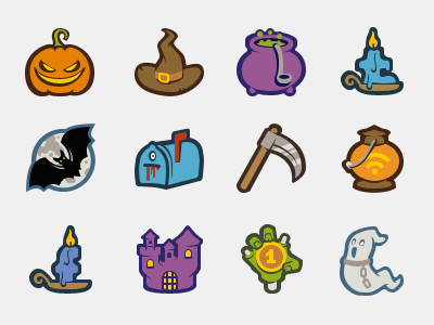 Halloween Icons buy cauldron facebook ghost halloween hat home icon icons mail pumpkin rss sickle twitter