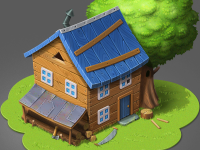 Woodcutter's House blue building cute game green house isometric photoshop pixel perfect tree wood woodcutter