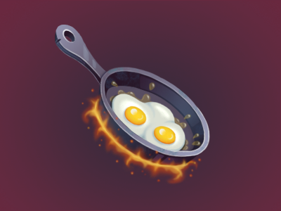 Frying pan eggs fire game game art illustartion painting pan