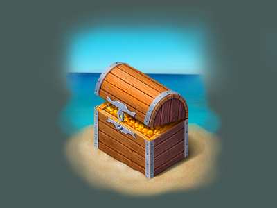 Isometric Treasure Chest blue brown chest game gold icon isometric sea