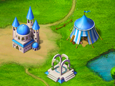 Castle + Temple + Market blue castle game grass green market temple