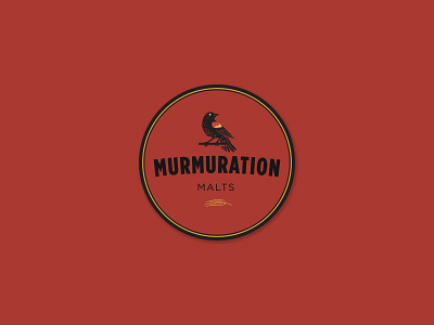 Murmuration Round Sticker : Gold/Black on Red beer bird blackbird branding design layout malt malting redwing sticker typography vector