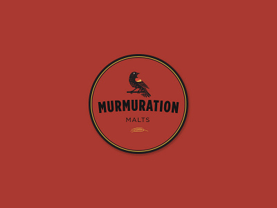 Murmuration Round Sticker : Gold/Black on Red beer bird blackbird branding design layout malt malting redwing sticker typography vector