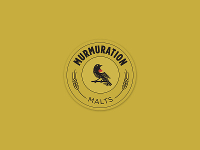 Murmuration Round Sticker : Black on Gold beer bird blackbird branding design layout malt malting redwing sticker typography vector