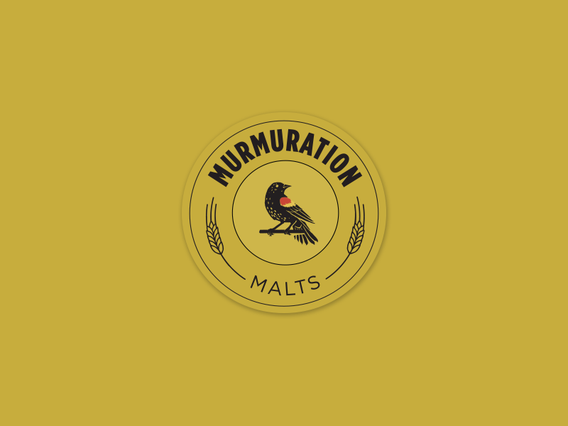 Murmuration Round Sticker : Black on Gold beer bird branding design layout malt malting redwing blackbird sticker typography vector