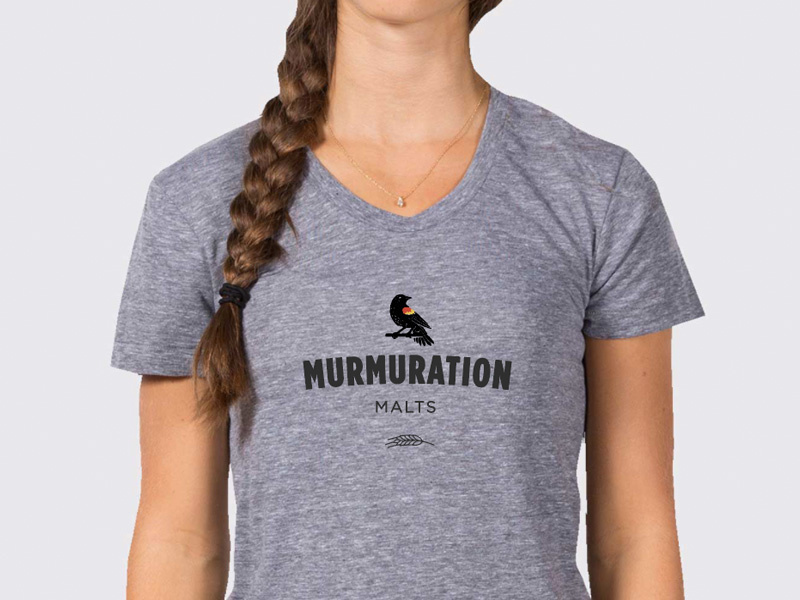 Murmuration Woman's Tee vector typography t-shirt blackbird redwing malting malt layout design branding textile beer