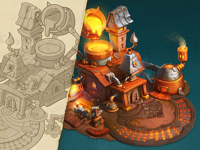 Smithy | props concept 3d art art building concept drawing game game art house illustration illustration props sketch steampunk