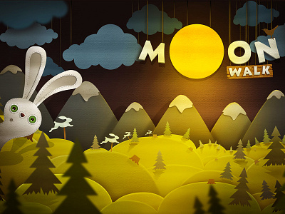 Moonwalk background cloud forest illustration letters moon mountain night rabbit wood