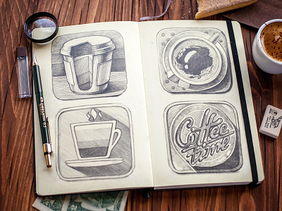Coffee Sketches app coffee cup icon ios moleskine pencil sketch