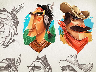 avatars american avatar cowboy face fur hat illustration indian mustache sketch west wild