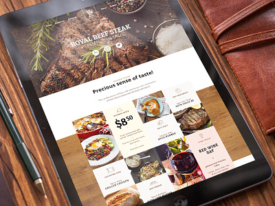 Restaurant banner content feedback food grill landing page quote restaurant web wood