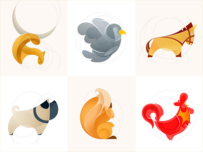 Animal Logos animal bird dog horse logo rooster sketch squirrel vector