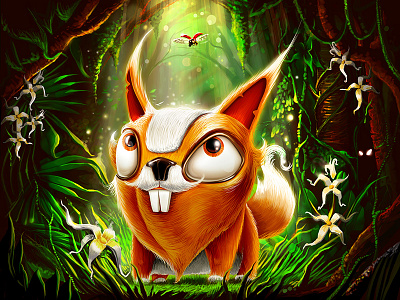 Rodent animal bug character flower fox game illustration jungle leaf light squirrel wood