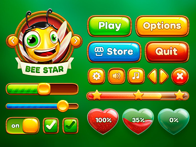 Bee Star UI arrow bar button glass heart kit profile progress star store switch ui
