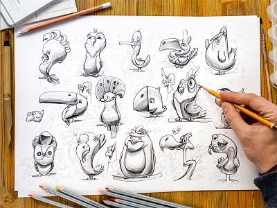 Birds emotions bird character drawing emotion funny pencil sketch smile