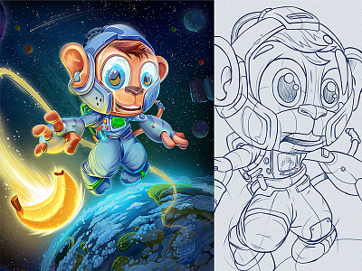 Space monkey banana concept dream inspiration monkey space suit spaceman universe world