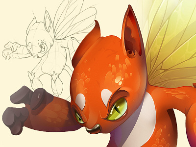 Spark animal character concept dragon eye fly fox hand monster sketch wing