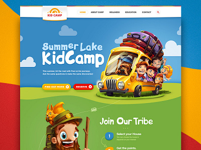 Kidcamp website bus camp character children forest icons illustration journey kids squirrel