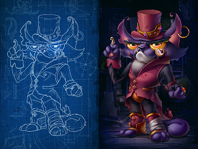 Spike | Twist the Gear cartoon cat character gears hat illustration professor steampunk